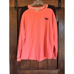 PINK Victoria's Secret Coral Black Raglan Long Sleeve Sweatshirt Top M
